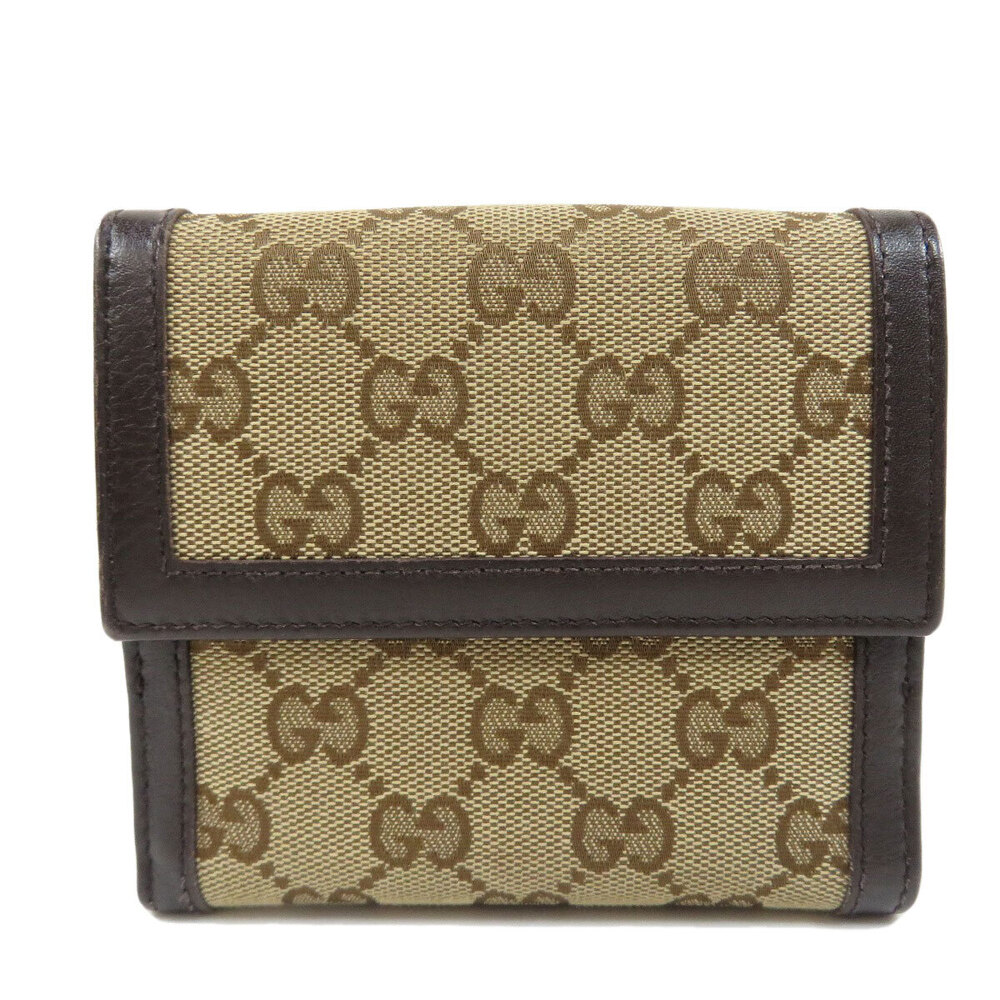 Gucci fold Canvas Double Closure Snap Wallet Bi GG Leather